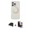 MARSİLYAN™- iPhone 15 Pro Max Kılıf Pusula Form - Siyah 3D Antistatik Mat Seramik Nano Ekran Koruyucu + Raze Metal Kamera Lens - GS