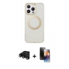 MARSİLYAN™- iPhone 15 Pro Max Kılıf Pusula Form - Siyah 3D Antistatik Mat Seramik Nano Ekran Koruyucu + Raze Metal Kamera Lens - SH