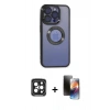 MARSİLYAN™- iPhone 15 Pro Max Kılıf Pusula Form - Siyah 3D Antistatik Mat Seramik Nano Ekran Koruyucu + Siyah PVD Metal Kamera Lens