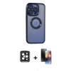 MARSİLYAN™- iPhone 15 Pro Max Kılıf Pusula Form - Siyah 3D Antistatik Mat Seramik Nano Ekran Koruyucu + Siyah PVD Metal Kamera Lens