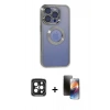 MARSİLYAN™- iPhone 15 Pro Max Kılıf Pusula Form - Siyah 3D Antistatik Mat Seramik Nano Ekran Koruyucu + Siyah PVD Metal Kamera Lens