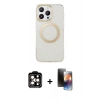 MARSİLYAN™- iPhone 15 Pro Max Kılıf Pusula Form - Siyah 3D Antistatik Mat Seramik Nano Ekran Koruyucu + PVD Metal Kamera Lens - TU