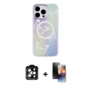 MARSİLYAN™- iPhone 15 Pro Max Kılıf Pusula Form - Siyah 3D Antistatik Mat Seramik Nano Ekran Koruyucu + PVD Metal Kamera Lens - TU
