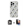 MARSİLYAN™- iPhone 15 Pro Max Kılıf Pusula Form - Siyah 3D Antistatik Mat Seramik Nano Ekran Koruyucu + PVD Metal Kamera Lens - TU