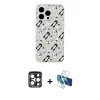 MARSİLYAN™- iPhone 15 Pro Max Kılıf Pusula Form - Siyah 3D Antistatik Seramik Nano Ekran Koruyucu + PVD Metal Kamera Lens - LT