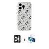 MARSİLYAN™- iPhone 15 Pro Max Kılıf Pusula Form - Siyah 3D Antistatik Seramik Nano Ekran Koruyucu + PVD Metal Kamera Lens - SH