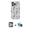 MARSİLYAN™- iPhone 15 Pro Max Kılıf Pusula Form - Siyah 3D Antistatik Seramik Nano Ekran Koruyucu + PVD Metal Kamera Lens - GS