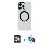 MARSİLYAN™- iPhone 15 Pro Max Kılıf Pusula Form - Siyah 3D Antistatik Seramik Nano Ekran Koruyucu + PVD Metal Kamera Lens - GI