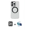 MARSİLYAN™- iPhone 15 Pro Max Kılıf Pusula Form - Siyah 3D Antistatik Seramik Nano Ekran Koruyucu + PVD Metal Kamera Lens - SH