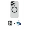 MARSİLYAN™- iPhone 15 Pro Max Kılıf Pusula Form - Siyah 3D Antistatik Seramik Nano Ekran Koruyucu + PVD Metal Kamera Lens - GS