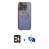 MARSİLYAN™- iPhone 15 Pro Max Kılıf Pusula Form - Siyah 3D Antistatik Seramik Nano Ekran Koruyucu + PVD Metal Kamera Lens - SH