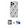 MARSİLYAN™- iPhone 15 Pro Max Kılıf Pusula Form - Siyah 3D Antistatik Seramik Nano Ekran Koruyucu + PVD Metal Kamera Lens - GS