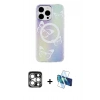 MARSİLYAN™- iPhone 15 Pro Max Kılıf Pusula Form - Siyah 3D Antistatik Seramik Nano Ekran Koruyucu + PVD Metal Kamera Lens - GS