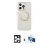MARSİLYAN™- iPhone 15 Pro Max Kılıf Pusula Form - Siyah 3D Antistatik Seramik Nano Ekran Koruyucu + PVD Metal Kamera Lens - GS