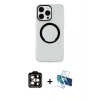 MARSİLYAN™- iPhone 15 Pro Max Kılıf Pusula Form - Siyah 3D Antistatik Seramik Nano Ekran Koruyucu + PVD Metal Kamera Lens - TU