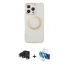 MARSİLYAN™- iPhone 15 Pro Max Kılıf Pusula Form - Siyah 3D Antistatik Seramik Nano Ekran Koruyucu + Raze Metal Kamera Lens - LT