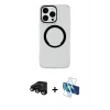 MARSİLYAN™- iPhone 15 Pro Max Kılıf Pusula Form - Siyah 3D Antistatik Seramik Nano Ekran Koruyucu + Raze Metal Kamera Lens - SH