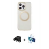 MARSİLYAN™- iPhone 15 Pro Max Kılıf Pusula Form - Siyah 3D Antistatik Seramik Nano Ekran Koruyucu + Raze Metal Kamera Lens - SH