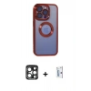 MARSİLYAN™- iPhone 15 Pro Max Kılıf Pusula Form - Siyah Bilvis 0.18mm Plus Cam Ekran Koruyucu + Lacivert PVD Metal Kamera Lens