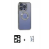 MARSİLYAN™- iPhone 15 Pro Max Kılıf Pusula Form - Siyah Bilvis 0.18mm Plus Cam Ekran Koruyucu + Lacivert PVD Metal Kamera Lens