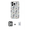MARSİLYAN™- iPhone 15 Pro Max Kılıf Pusula Form - Siyah Bilvis 0.18mm Plus Cam Ekran Koruyucu + Lacivert PVD Metal Kamera Lens