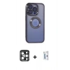 MARSİLYAN™- iPhone 15 Pro Max Kılıf Pusula Form - Siyah Bilvis 0.18mm Plus Cam Ekran Koruyucu + Lacivert PVD Metal Kamera Lens