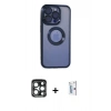 MARSİLYAN™- iPhone 15 Pro Max Kılıf Pusula Form - Siyah Bilvis 0.18mm Plus Cam Ekran Koruyucu + Lacivert PVD Metal Kamera Lens