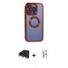 MARSİLYAN™- iPhone 15 Pro Max Kılıf Pusula Form - Siyah Bilvis 0.18mm Plus Cam Ekran Koruyucu + Lacivert Raze Metal Kamera Lens