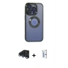 MARSİLYAN™- iPhone 15 Pro Max Kılıf Pusula Form - Siyah Bilvis 0.18mm Plus Cam Ekran Koruyucu + Lacivert Raze Metal Kamera Lens