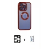MARSİLYAN™- iPhone 15 Pro Max Kılıf Pusula Form - Siyah Bilvis 0.18mm Plus Cam Ekran Koruyucu + PVD Metal Kamera Lens - GS