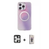 MARSİLYAN™- iPhone 15 Pro Max Kılıf Pusula Form - Siyah Bilvis 3D Cam Ekran Koruyucu + PVD Metal Kamera Lens - GS