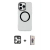 MARSİLYAN™- iPhone 15 Pro Max Kılıf Pusula Form - Siyah Bilvis 3D Cam Ekran Koruyucu + PVD Metal Kamera Lens - GS