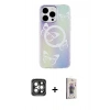 MARSİLYAN™- iPhone 15 Pro Max Kılıf Pusula Form - Siyah Bilvis 3D Cam Ekran Koruyucu + PVD Metal Kamera Lens - GI