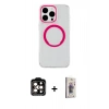 MARSİLYAN™- iPhone 15 Pro Max Kılıf Pusula Form - Siyah Bilvis 3D Cam Ekran Koruyucu + PVD Metal Kamera Lens - TU