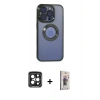 MARSİLYAN™- iPhone 15 Pro Max Kılıf Pusula Form - Siyah Bilvis 3D Cam Ekran Koruyucu + PVD Metal Kamera Lens - SH