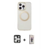 MARSİLYAN™- iPhone 15 Pro Max Kılıf Pusula Form - Siyah Bilvis 3D Cam Ekran Koruyucu + PVD Metal Kamera Lens - GS