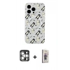 MARSİLYAN™- iPhone 15 Pro Max Kılıf Pusula Form - Siyah Bilvis 3D Cam Ekran Koruyucu + PVD Metal Kamera Lens - GS