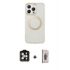 MARSİLYAN™- iPhone 15 Pro Max Kılıf Pusula Form - Siyah Bilvis 3D Cam Ekran Koruyucu + PVD Metal Kamera Lens - TU