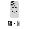 MARSİLYAN™- iPhone 15 Pro Max Kılıf Pusula Form - Siyah Bilvis 3D Cam Ekran Koruyucu + PVD Metal Kamera Lens - TU