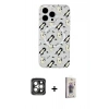 MARSİLYAN™- iPhone 15 Pro Max Kılıf Pusula Form - Siyah Bilvis 3D Cam Ekran Koruyucu + PVD Metal Kamera Lens - GI