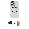 MARSİLYAN™- iPhone 15 Pro Max Kılıf Pusula Form - Siyah Bilvis 3D Cam Ekran Koruyucu + Raze Metal Kamera Lens - GS