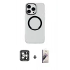 MARSİLYAN™- iPhone 15 Pro Max Kılıf Pusula Form - Siyah Bilvis 3D Mat Cam Ekran Koruyucu + PVD Metal Kamera Lens - GI