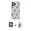 MARSİLYAN™- iPhone 15 Pro Max Kılıf Pusula Form - Siyah Bilvis 3D Mat Cam Ekran Koruyucu + PVD Metal Kamera Lens - GI