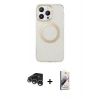 MARSİLYAN™- iPhone 15 Pro Max Kılıf Pusula Form - Siyah Bilvis 3D Mat Cam Ekran Koruyucu + Raze Metal Kamera Lens - GS
