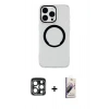 MARSİLYAN™- iPhone 15 Pro Max Kılıf Pusula Form - Siyah Bilvis 3D Mat Cam Ekran Koruyucu + PVD Metal Kamera Lens - LT