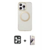 MARSİLYAN™- iPhone 15 Pro Max Kılıf Pusula Form - Siyah Bilvis 3D Mat Cam Ekran Koruyucu + PVD Metal Kamera Lens - LT