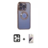 MARSİLYAN™- iPhone 15 Pro Max Kılıf Pusula Form - Siyah Bilvis 3D Mat Cam Ekran Koruyucu + PVD Metal Kamera Lens - GS