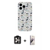 MARSİLYAN™- iPhone 15 Pro Max Kılıf Pusula Form - Siyah Bilvis 3D Mat Cam Ekran Koruyucu + PVD Metal Kamera Lens - TU
