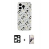 MARSİLYAN™- iPhone 15 Pro Max Kılıf Pusula Form - Siyah Bilvis 3D Mat Cam Ekran Koruyucu + PVD Metal Kamera Lens - LT