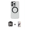 MARSİLYAN™- iPhone 15 Pro Max Kılıf Pusula Form - Siyah Bilvis 3D Mat Cam Ekran Koruyucu + PVD Metal Kamera Lens - TU